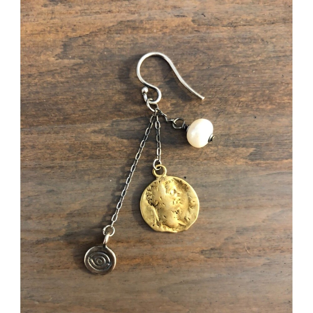 Silpada W1974 Single Earring RETIRED Sterling Silver Brass Coin Pearl Dangle